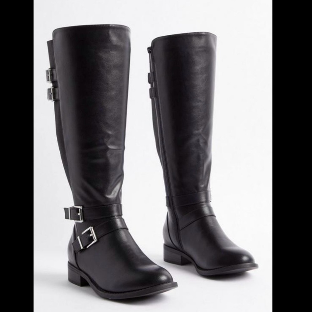 Torrid Black Wide Calf Knee High Boots with Buckle Detail NWT 6.5W